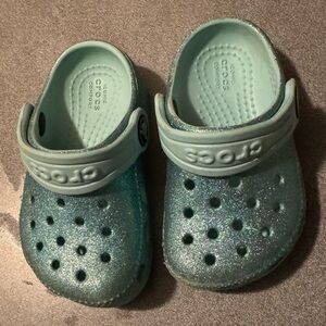 Blue glitter Crocs. Toddler size C5.